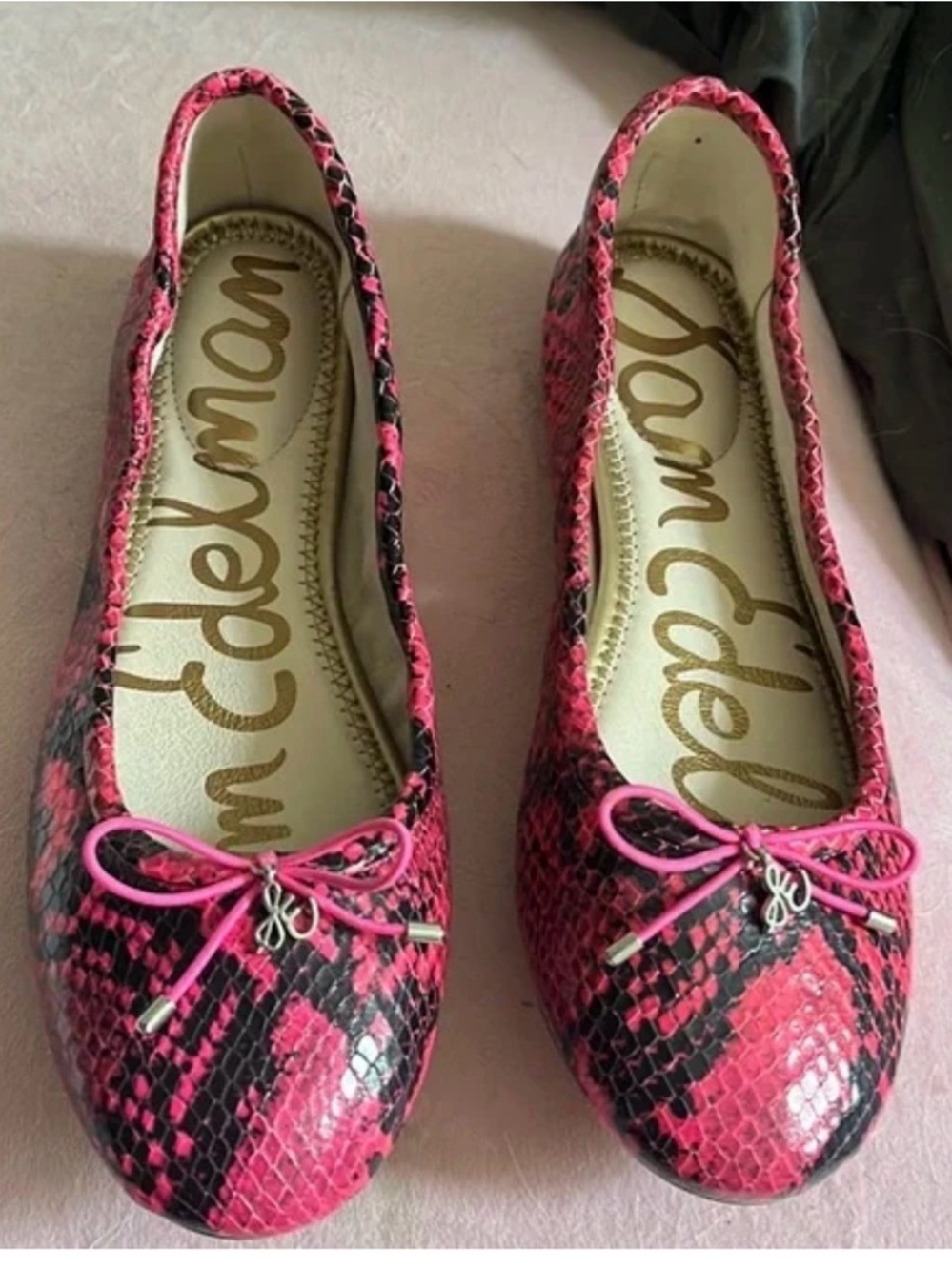 Sam Edelman Hot Pink Snakeskin-Print Ballet Flats